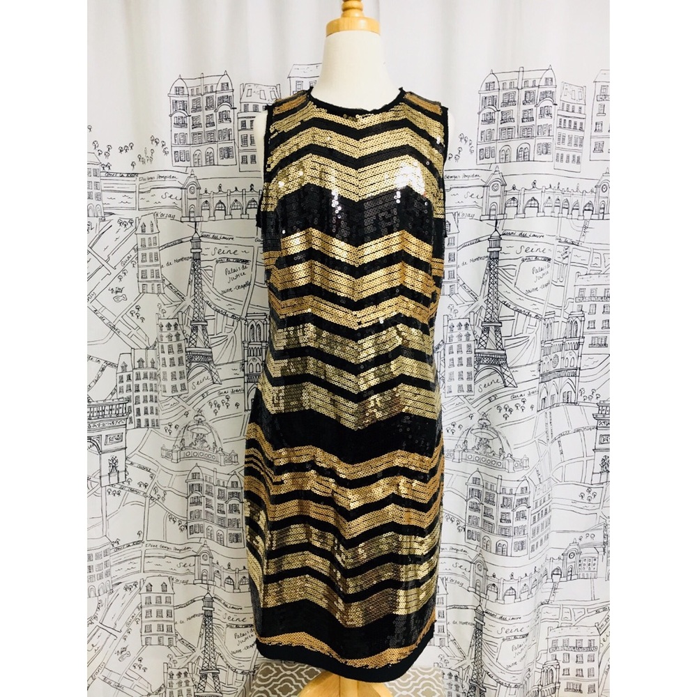 Black and Gold Chevron Sequin Dress